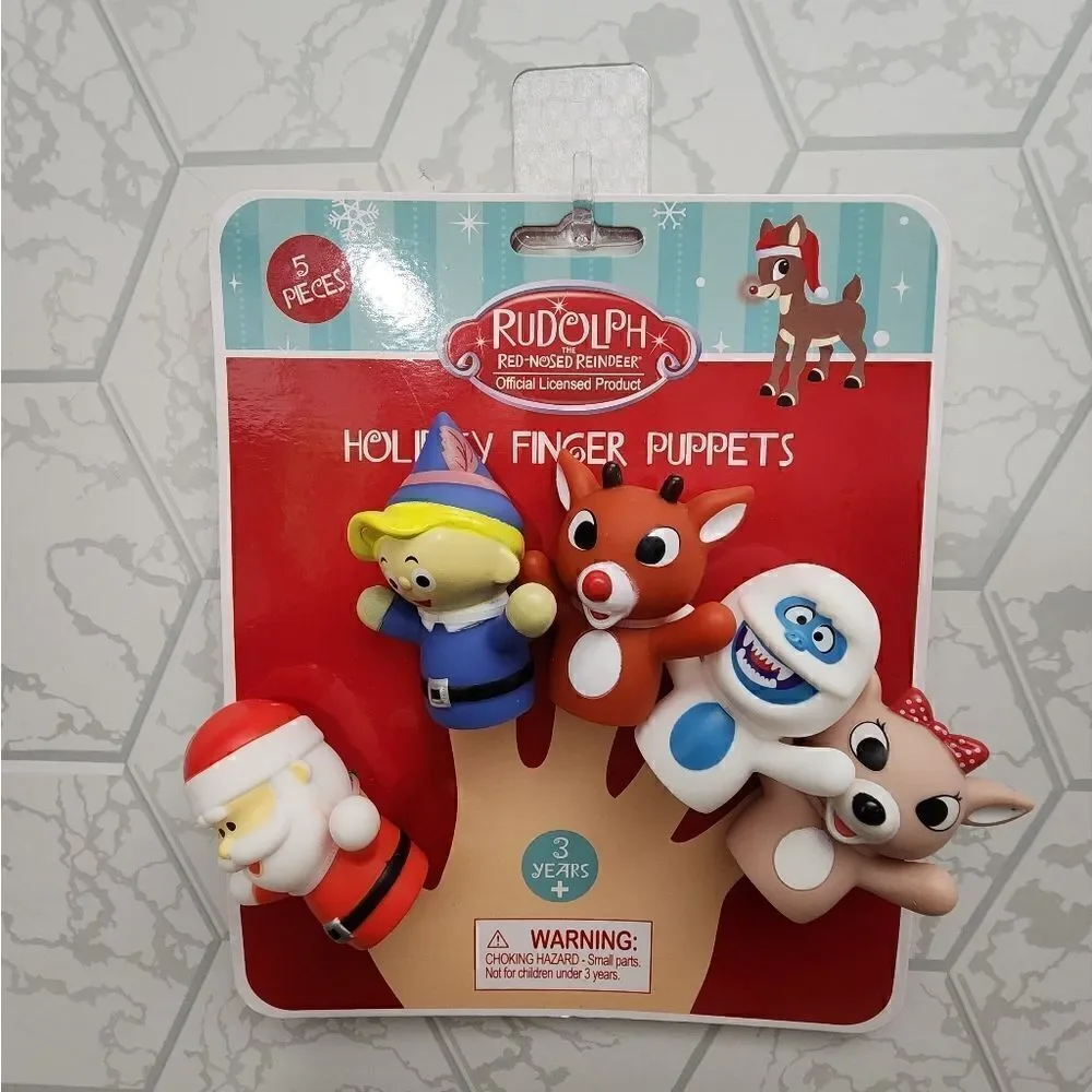 Lot of two Christmas Baby Toys - Soft Book and Rudolph Finger Toys